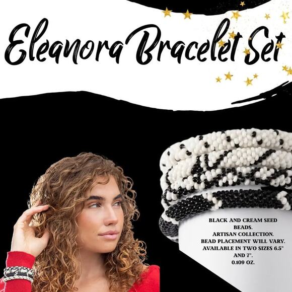 New Plunder "Eleanora" Black and Cream Seed Bead Bracelets (7") - Picture 6 of 7